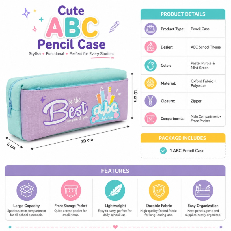 Modern pencil case – Lavender Premium Quality (10 x 20 x 6cm)