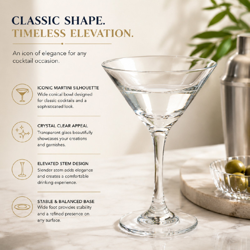 Premium Crystal Clear Martini Glass | 150ml Capacity | Transparent Design