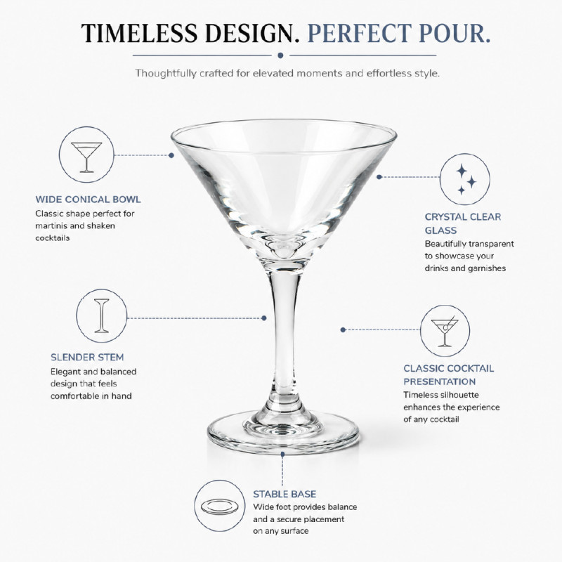 Premium Crystal Clear Martini Glass | 150ml Capacity | Transparent Design