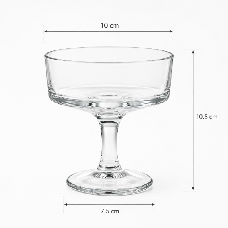 Luxury Clear Glass Stemmed Cocktail & Dessert Cups | 10x10.5cm Transparent