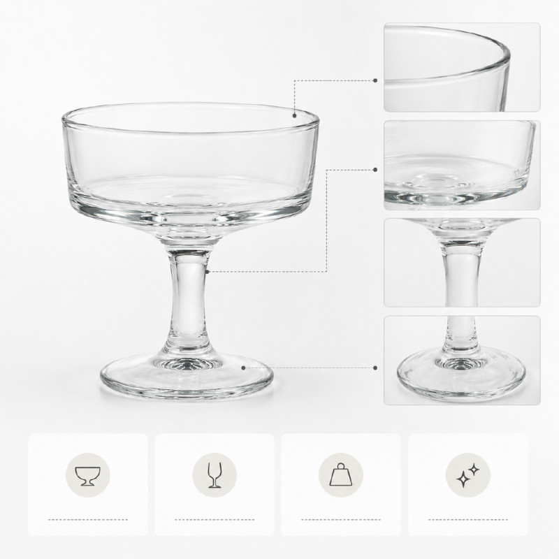 Luxury Clear Glass Stemmed Cocktail & Dessert Cups | 10x10.5cm Transparent