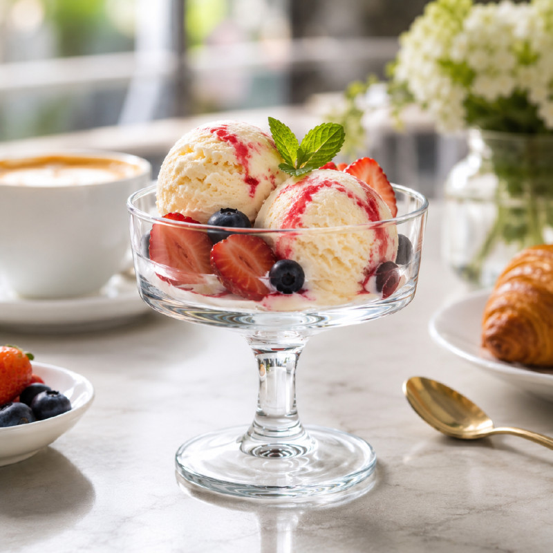 Luxury Clear Glass Stemmed Cocktail & Dessert Cups | 10x10.5cm Transparent