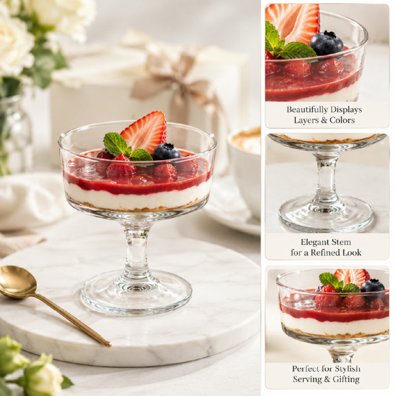 Luxury Clear Glass Stemmed Cocktail & Dessert Cups | 10x10.5cm Transparent