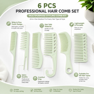Rebellious professional multipurpose hair comb set – Pale Green (6PCS)