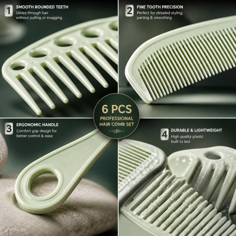 Rebellious professional multipurpose hair comb set – Pale Green (6PCS)