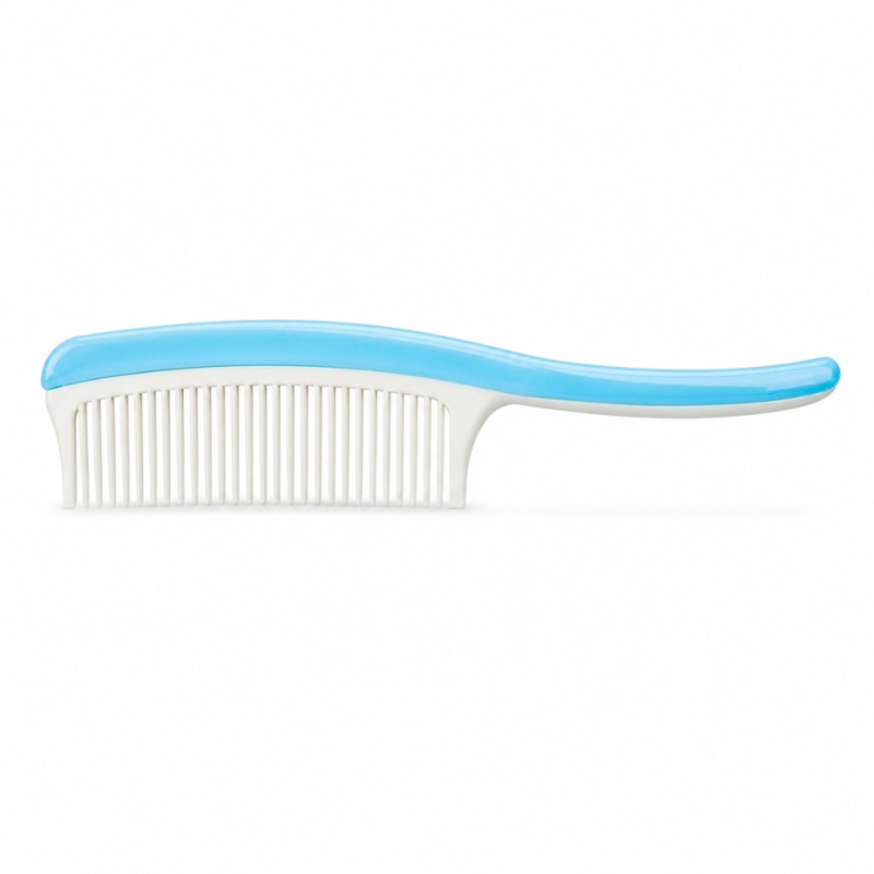 blue and white precision styling comb.Design: Features a 21 cm length with a curved handle for ergonomic grip and sectioning.; 21 x 5cm; Sky Blue & White