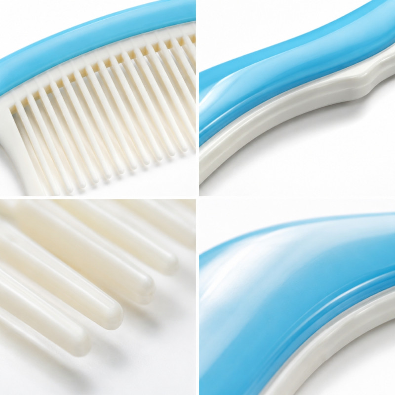 blue and white precision styling comb.Design: Features a 21 cm length with a curved handle for ergonomic grip and sectioning.; 21 x 5cm; Sky Blue & White