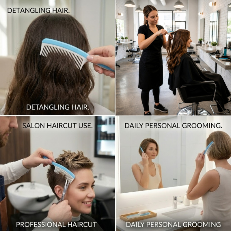 blue and white precision styling comb.Design: Features a 21 cm length with a curved handle for ergonomic grip and sectioning.; 21 x 5cm; Sky Blue & White