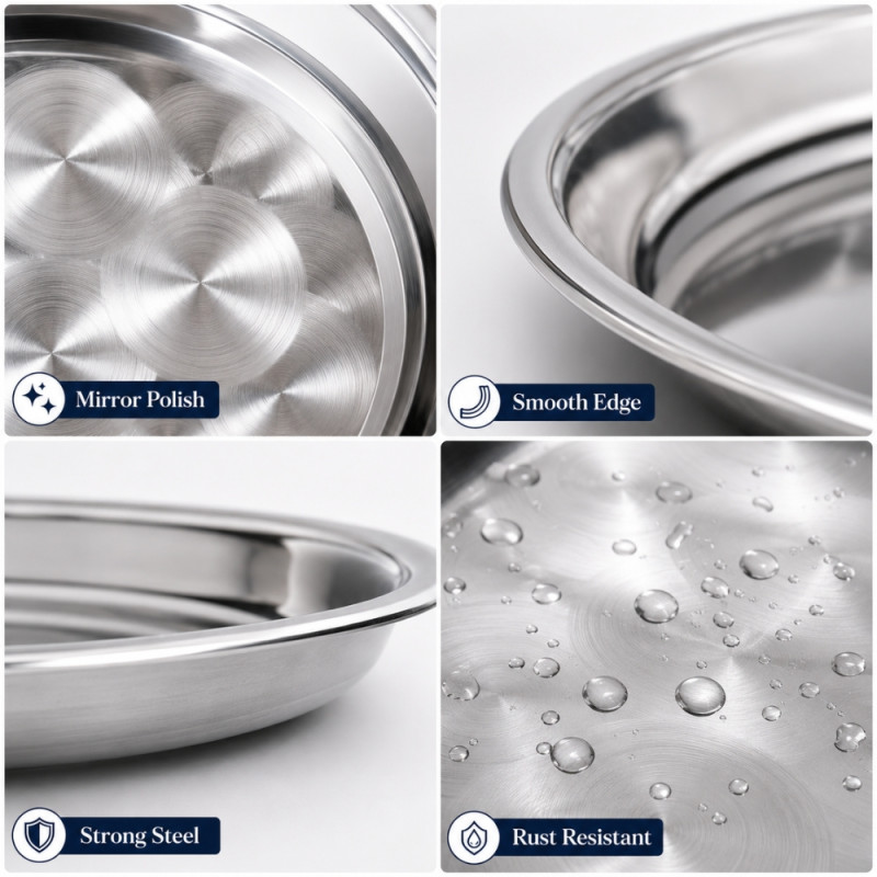 Stainless Steel Round Serving Tray – Mirror Polish Silver (30 x 2.5cm)