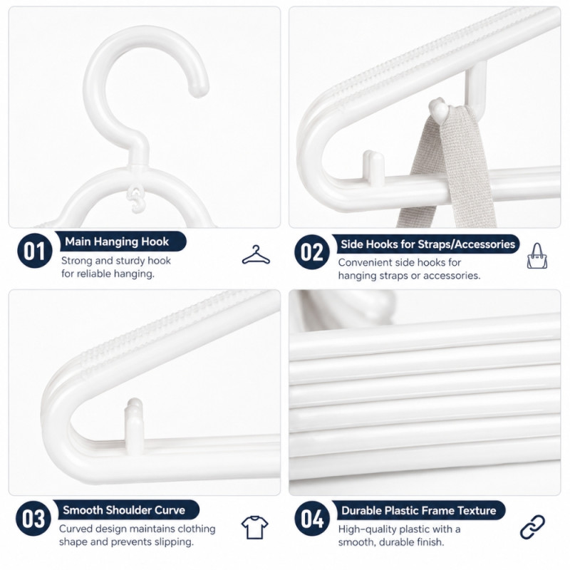 White Plastic Clothes Hangers Set – 6-Piece Pack – 19.5 x 38cm