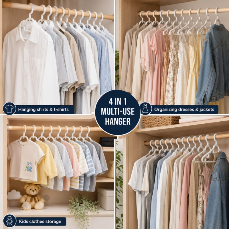 White Plastic Clothes Hangers Set – 6-Piece Pack – 19.5 x 38cm