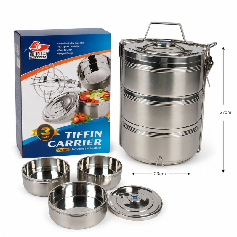 Lunch Box Designed for Meal Prep & On-the-Go Dining – Stainless Steel (H-27, W-23 CM)