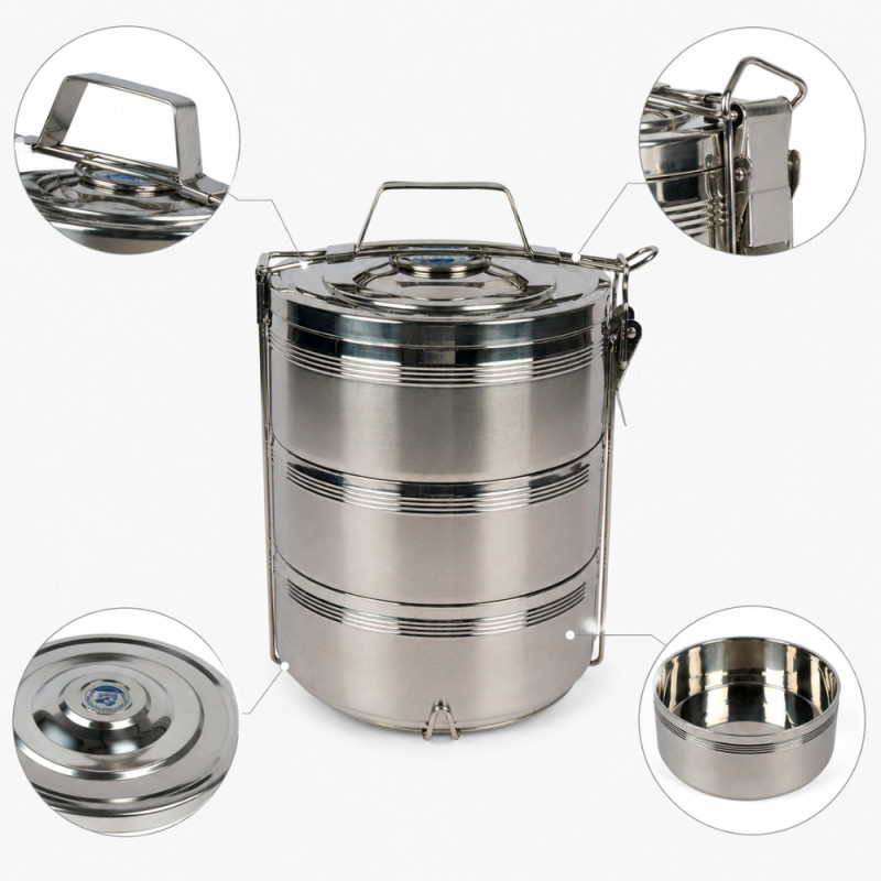 Lunch Box Designed for Meal Prep & On-the-Go Dining – Stainless Steel (H-27, W-23 CM)