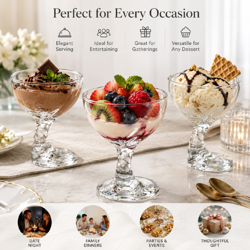 Luxury Gravity-Style Dessert Bowl with Unique Stem Design, Transparent, 14 x 11 cm