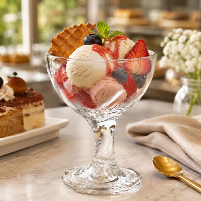 Luxury Gravity-Style Dessert Bowl with Unique Stem Design, Transparent, 14 x 11 cm
