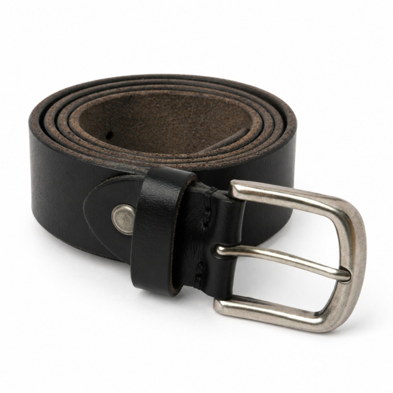 Executive Genuine Leather Belt – Onyx Black with Silver Pin Buckle (130cm)
