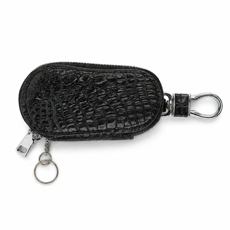 Professional Crocodile-Textured Leather Key Case Wallet – Sleek Black (10cm)