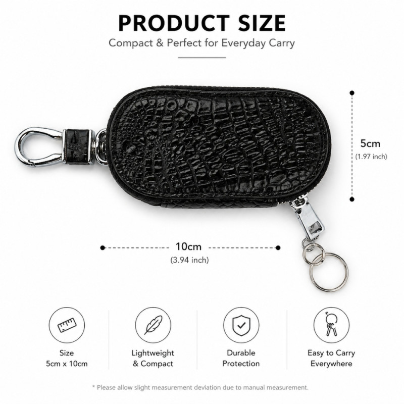 Professional Crocodile-Textured Leather Key Case Wallet – Sleek Black (10cm)