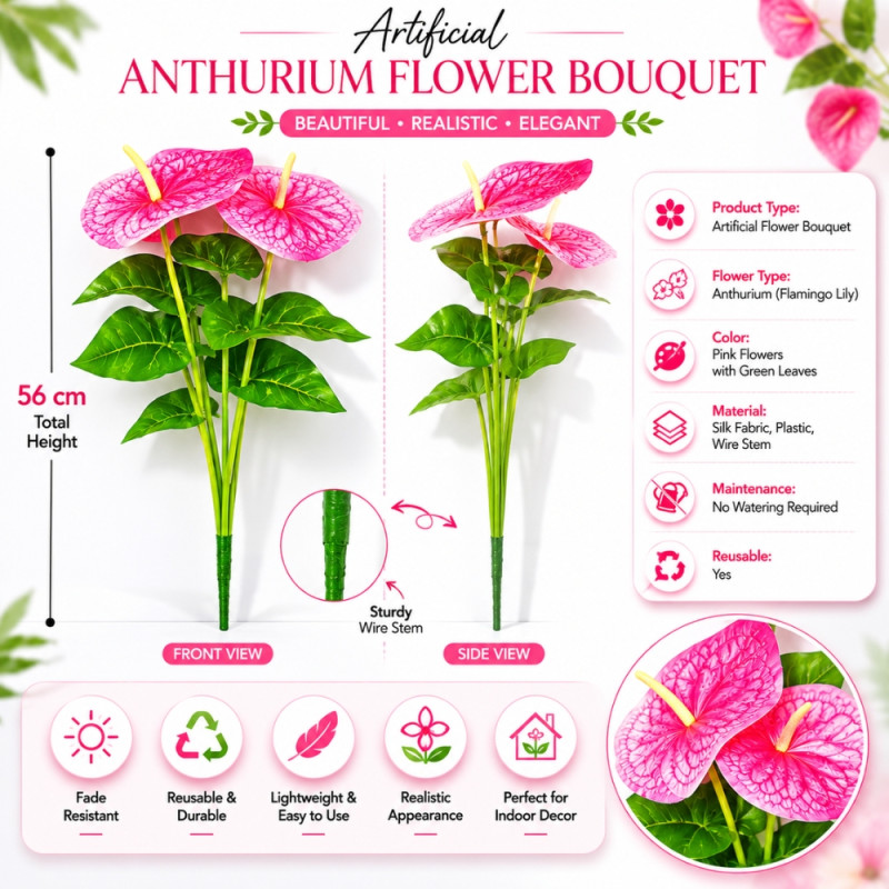 Premium 254M469 Artificial Flower – Pink Premium Quality (56cm)