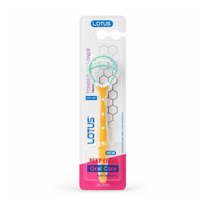 Professional Grade Lotus Tongue Scraper Cleaner - Ergonomic 17.5cm Design - Yellow & Aqua