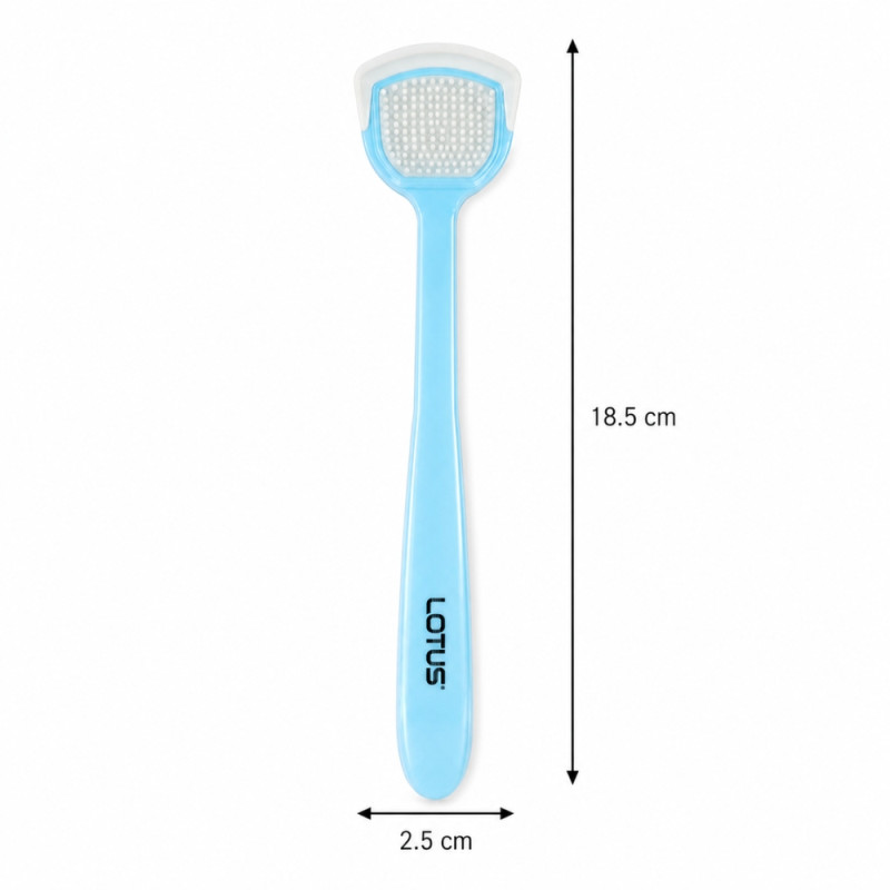 Professional Grade Ergonomic Dual-Action Tongue Scraper Cleaner | Soft Rubber &amp; Bristle Design | 18.5x2.5cm Aqua