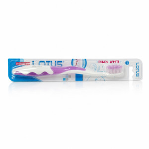 Alliterative Pearl White toothbrush with soft nylon bristles and a purple-white handle – White & Lavender (19cm)