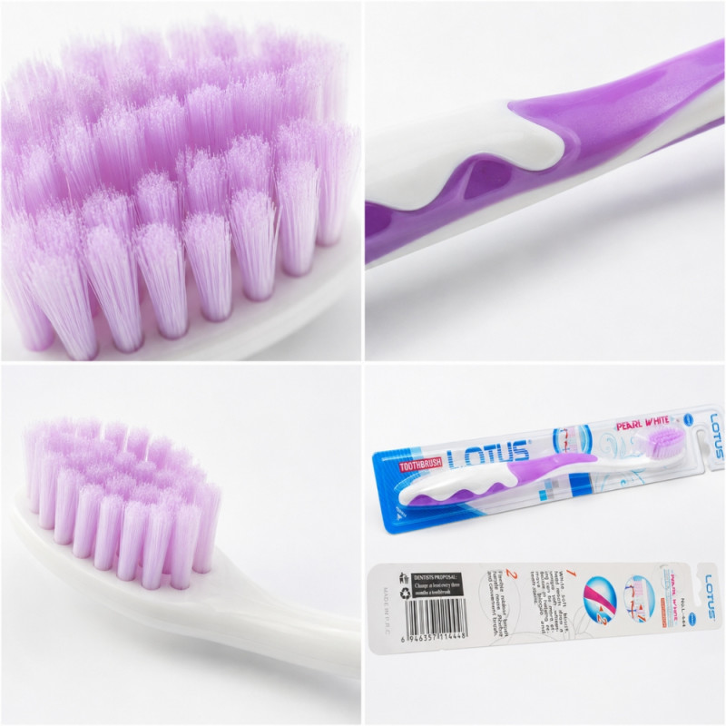 Alliterative Pearl White toothbrush with soft nylon bristles and a purple-white handle – White & Lavender (19cm)