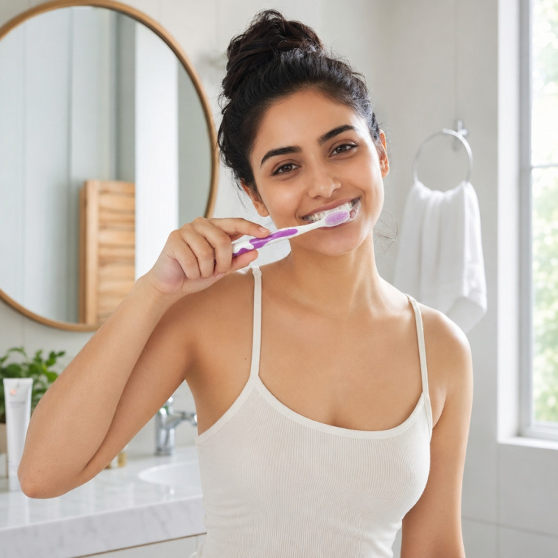 Alliterative Pearl White toothbrush with soft nylon bristles and a purple-white handle – White & Lavender (19cm)