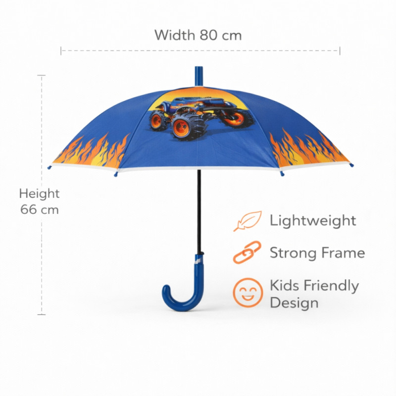 Children's Blue Monster Truck Themed Umbrella – 66 x 80cm – Dark Blue