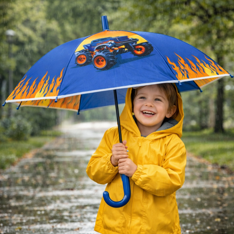 Children's Blue Monster Truck Themed Umbrella – 66 x 80cm – Dark Blue