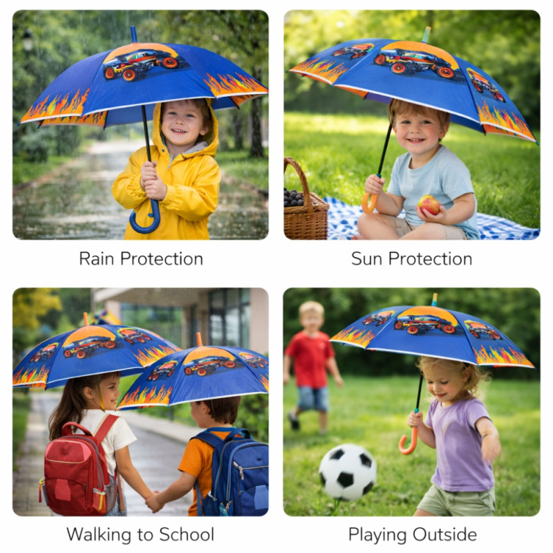 Children's Blue Monster Truck Themed Umbrella – 66 x 80cm – Dark Blue