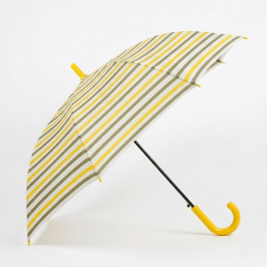 Classic Striped Rain Umbrella – Vibrant Yellow & White with Curved Handle (90cm)