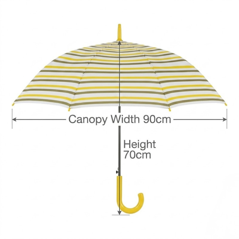 Classic Striped Rain Umbrella – Vibrant Yellow & White with Curved Handle (90cm)