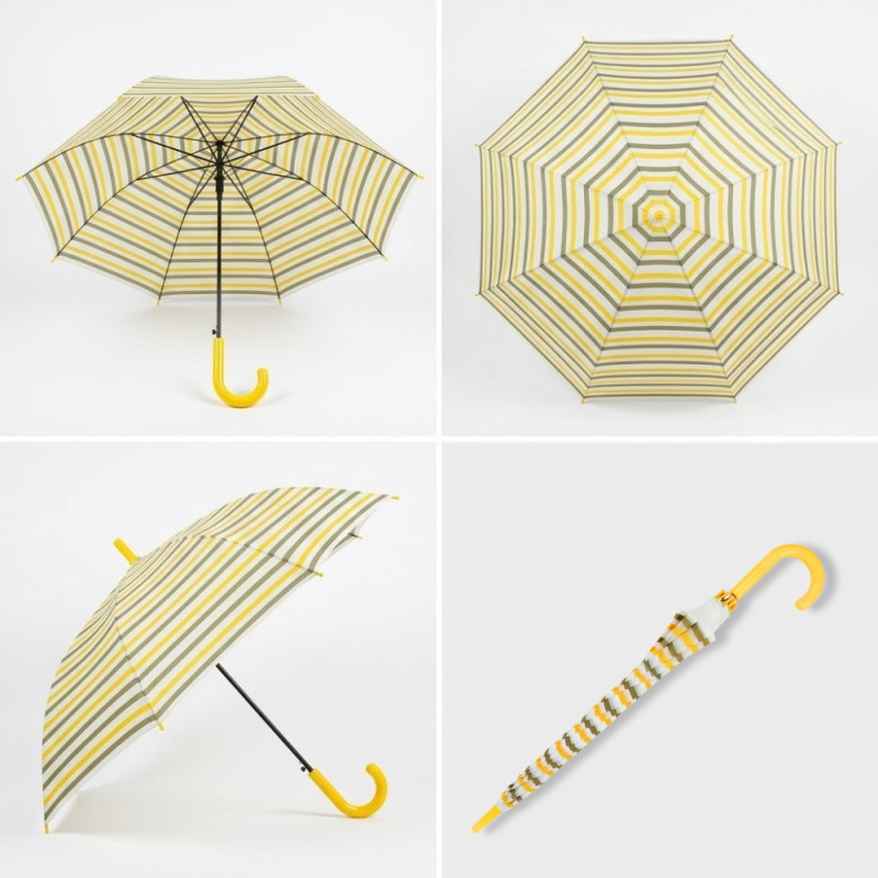 Classic Striped Rain Umbrella – Vibrant Yellow & White with Curved Handle (90cm)
