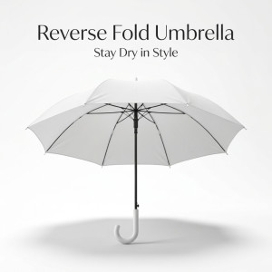 White Straight J-Handle Stick Umbrella – 88cm x 110cm