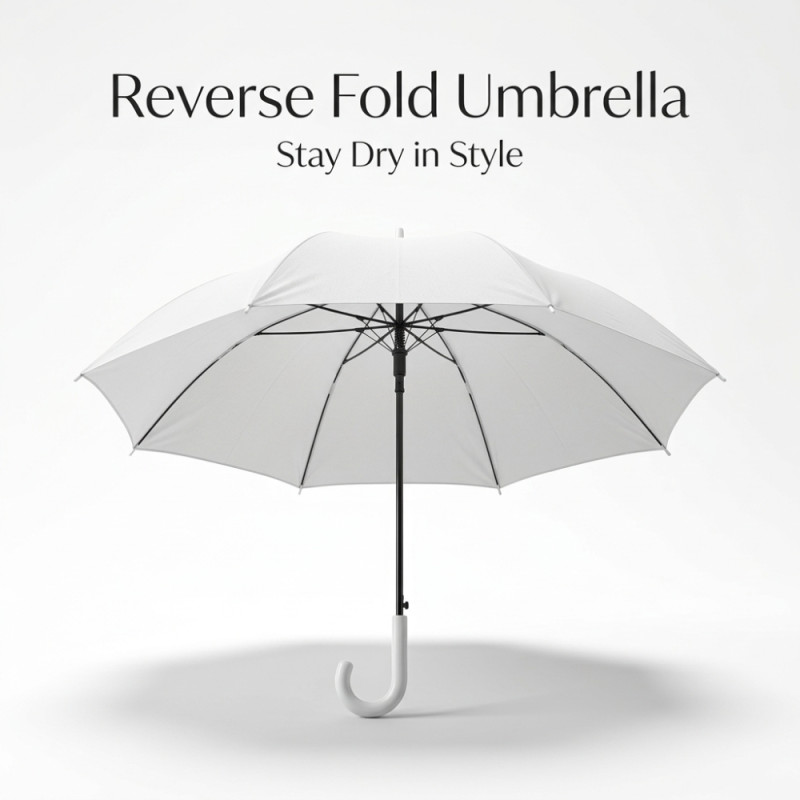 White Straight J-Handle Stick Umbrella – 88cm x 110cm