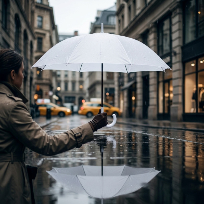 White Straight J-Handle Stick Umbrella – 88cm x 110cm