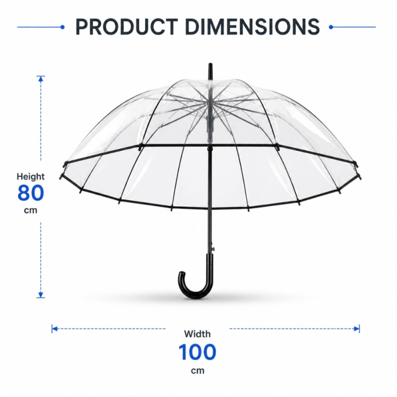 Professional Clear Bubble Umbrella – High-Visibility Transparent Canopy (100cm)