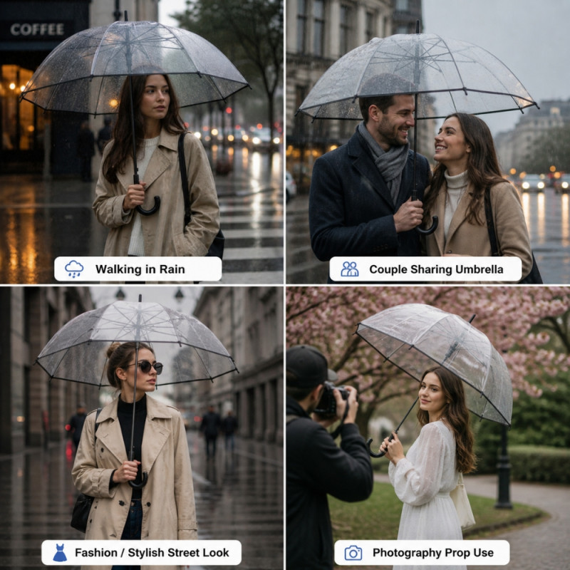 Professional Clear Bubble Umbrella – High-Visibility Transparent Canopy (100cm)