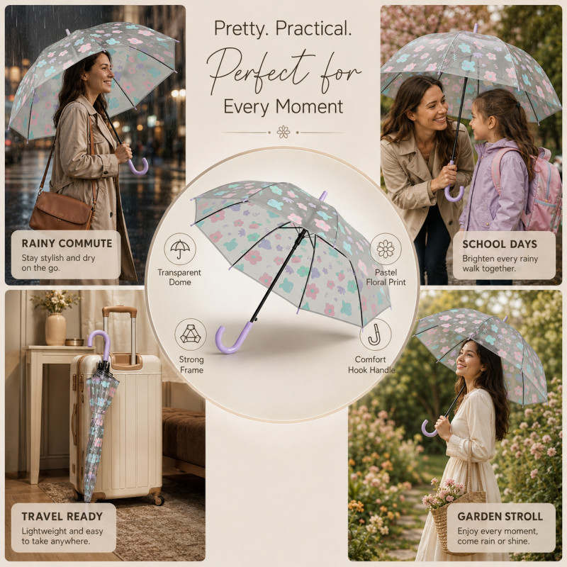 Transparent Floral Umbrella