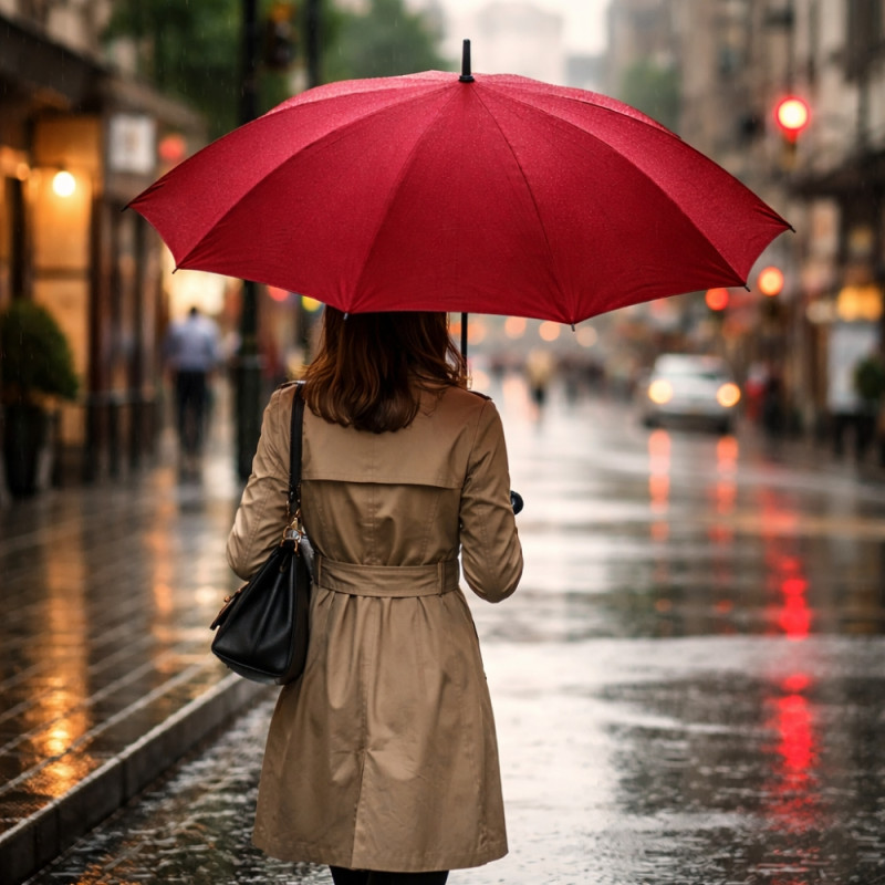 Wine Red Wind-Resistant Umbrella with Comfort Grip Handle and Strong Metal Frame