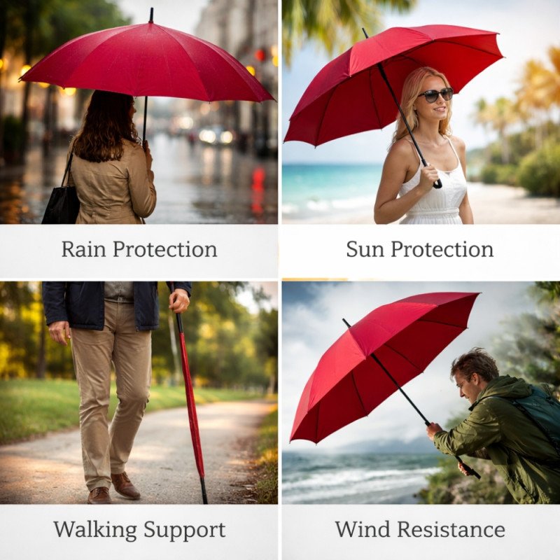 Wine Red Wind-Resistant Umbrella with Comfort Grip Handle and Strong Metal Frame