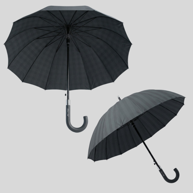 110cm Diameter Black Stick Umbrella with a J-Hook Handle and a 93cm Total Length – Dark Gray