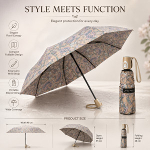 Dune Craft Folding Umbrella Designed for Weather Protection &amp; Style – Tan (H-28, W-98, L-55 CM)