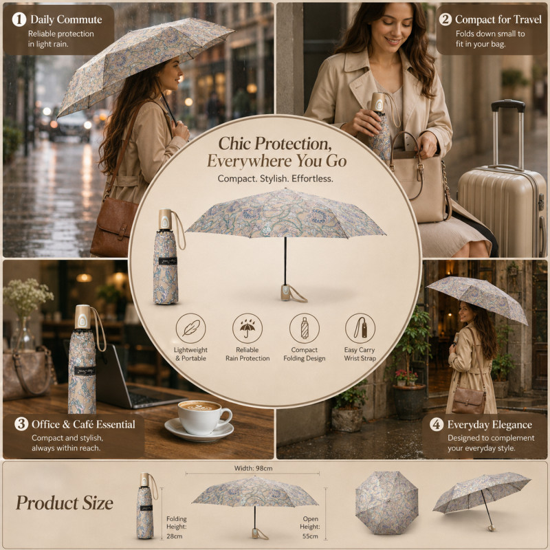 Dune Craft Folding Umbrella Designed for Weather Protection & Style – Tan (H-28, W-98, L-55 CM)