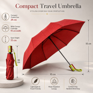Stylish Glow Folding Umbrella Designed for Weather Protection &amp; Style – Red (H-28, W-95, L-55 CM)