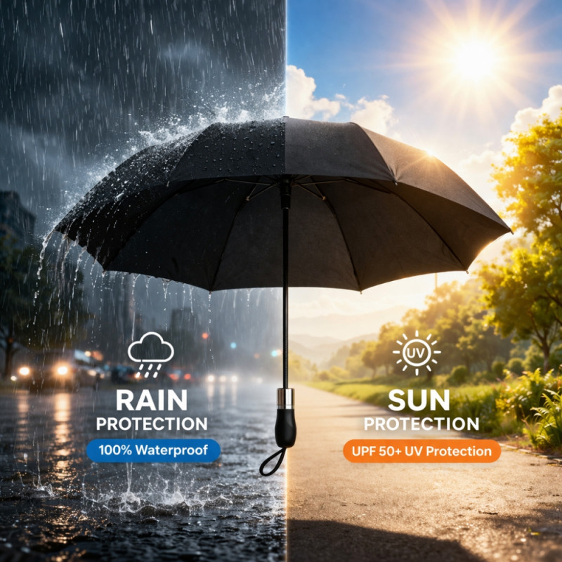 Versatile Automatic Black Folding Umbrella with Reinforced Frame and Water-Repellent Travel Canopy