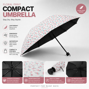 Floral Print Umbrella Featuring a Foldable Design – Multi-Color