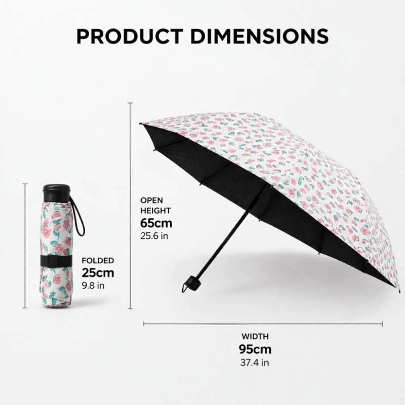 Floral Print Umbrella Featuring a Foldable Design – Multi-Color