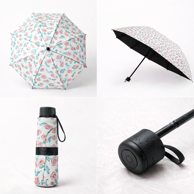 Floral Print Umbrella Featuring a Foldable Design – Multi-Color